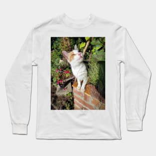 Calico cat in the garden Long Sleeve T-Shirt